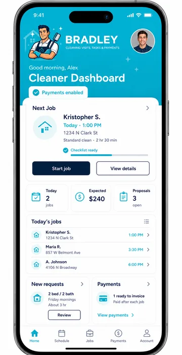 Cleaner dashboard with today's jobs and requests