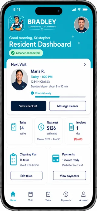 Home dashboard with next visit